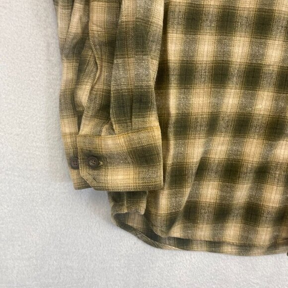 Woolrich Flannel Shirt Mens Size Large Green Tan Plaid Chest Pockets Cabincore - Picture 6 of 11